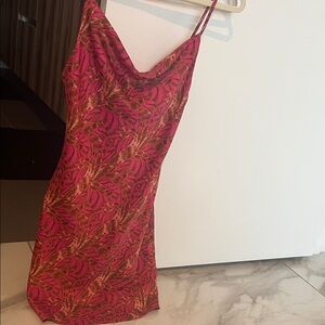 Pink and Gold Patterned Slip Dress